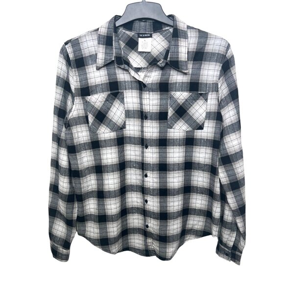 Zac & Rachel Womens Black & White Plaid Button-Up Long Sleeve Shirt Size Large - Picture 12 of 13